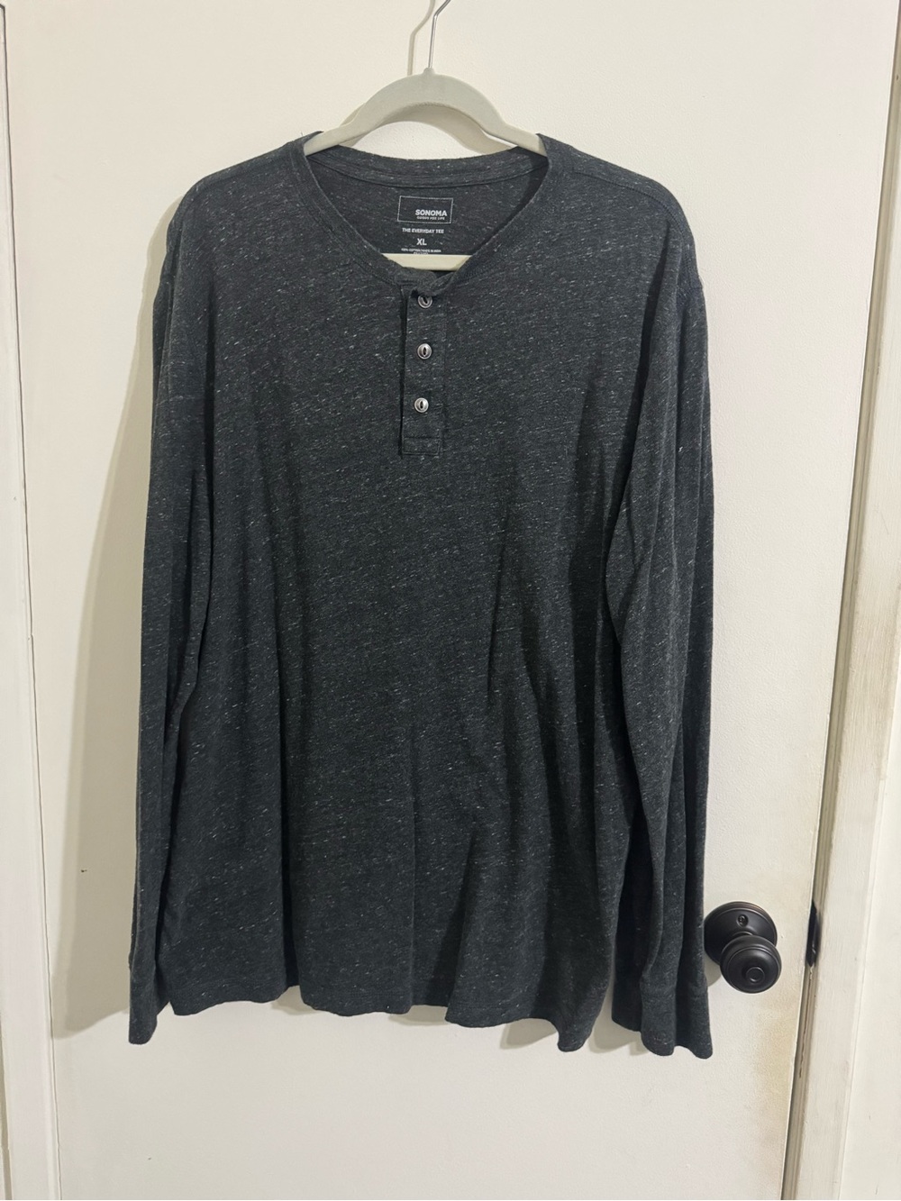 Sonoma Dark Gray Speckled Henley Long Sleeve Shirt